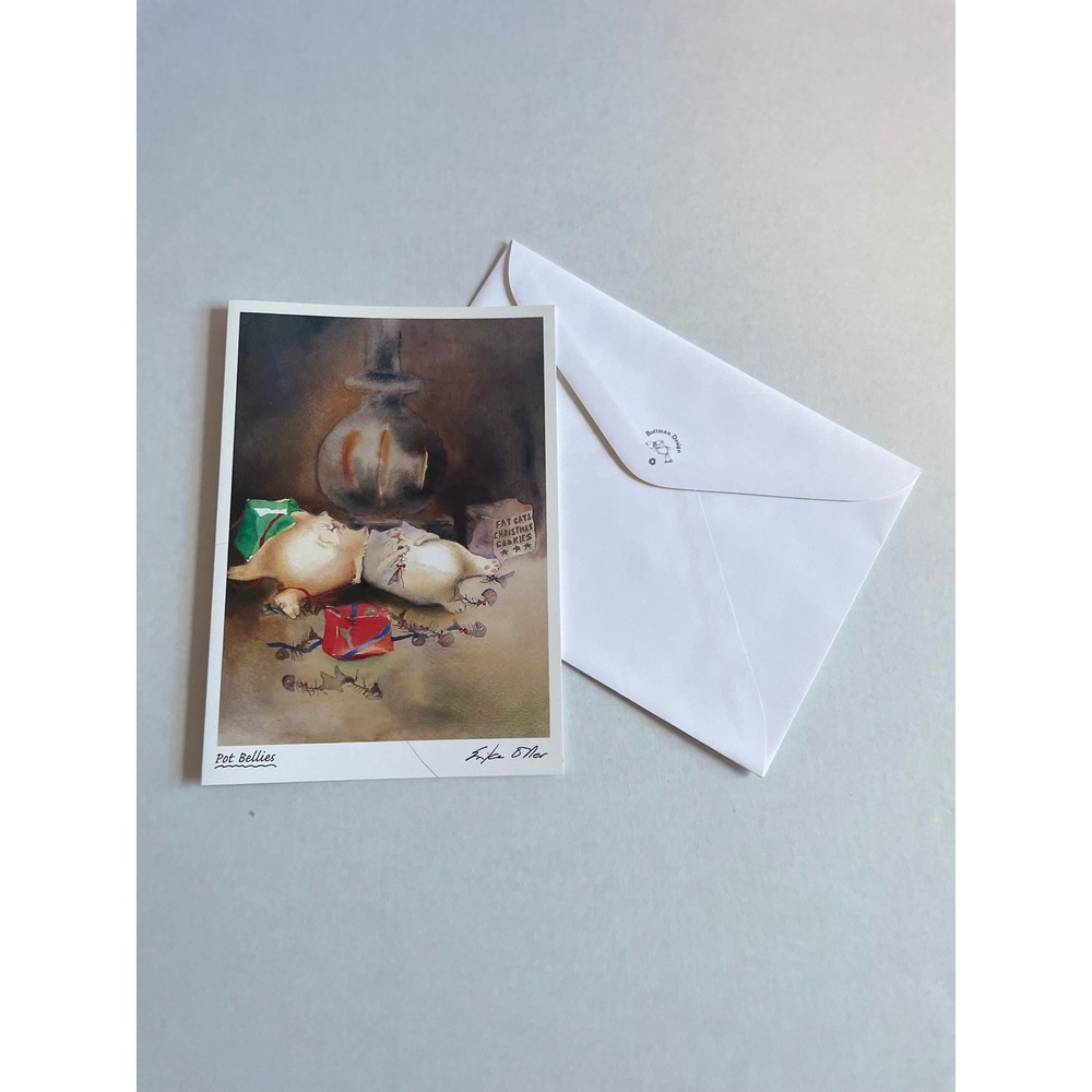 Erica Oller Pot Bellies Christmas Greeting Card Fat Cats Watercolor Art Set of 4